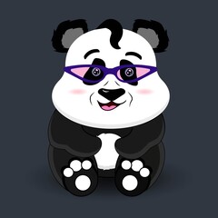 Retro sketch illustration with black retro panda on grey background. Funny vector illustration. Decoration illustration. Cartoon illustration. Sketch drawing. 