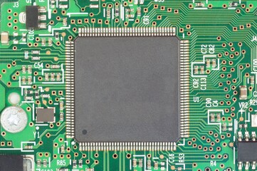 Close-UP veiw of a central microcontroller of a Hard drive.