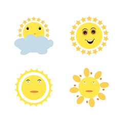 Sun icons vector isolated on white background. Shine sun ray set. Sunshine vector sign. Sunset icon collection