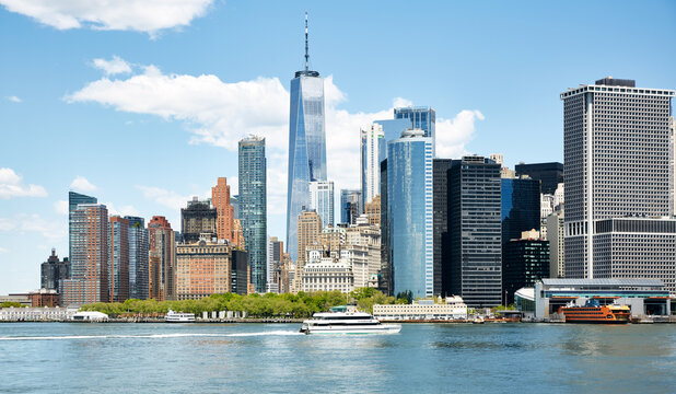 New York, New York City, Financial district skyline with One World Trade Center