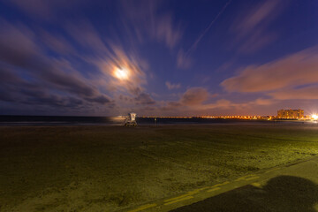 Night on a beach. Location is Corpus Christi downtown public coast access, Texas