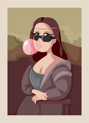 Cool Mona Lisa Wearing Sunglasses Blowing Bubble Gum