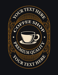 Vintage coffee shop logo floral ornament style