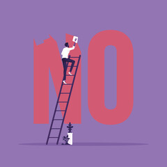 Don't take no for an answer symbol. Impossible is nothing, Positive attitude and firm negotiation stance business vector concept, businessman delete word no

