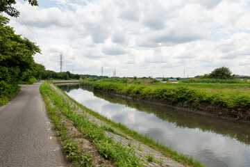 曇り空と小川　さいたま市　芝川