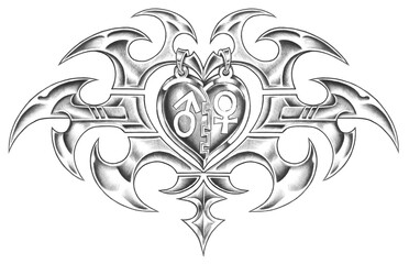 metal tribal heart amulet illustration