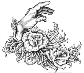 hand with ornaments with roses 2