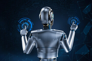 artificial intelligence robot or cyborg with graphic display