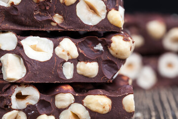 delicious bitter homemade chocolate with lots of nuts hazelnuts