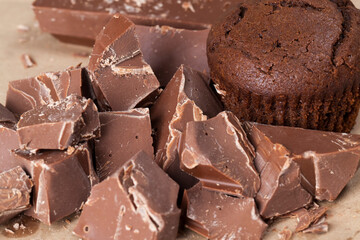 broken into several parts pieces of chocolate
