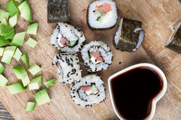 asian food items and soy sauce, close up