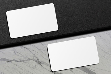 Realistic blank business card illustration for mockup. 3D rendering.