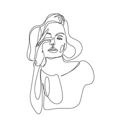 One line woman portrait in contemporary abstract style.