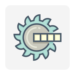 Excavator wheel bucket vector icon. Giant digger or big machine equipment with power and technology for spinning, digging to scoop coal, lignite, ore in mine, quarry or mining industry. 64x64 pixel.
