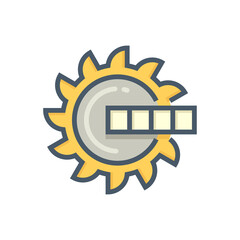 Excavator wheel bucket vector icon. Giant digger or big machine equipment with power and technology for spinning, digging to scoop coal, lignite, ore in mine, quarry or mining industry. 64x64 pixel.
