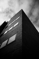 black and white brick building