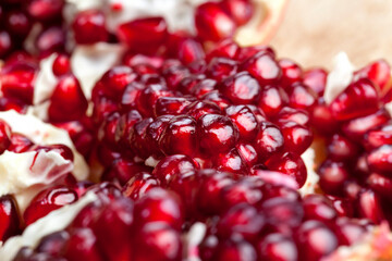 fresh pomegranate seeds on the kitchen table