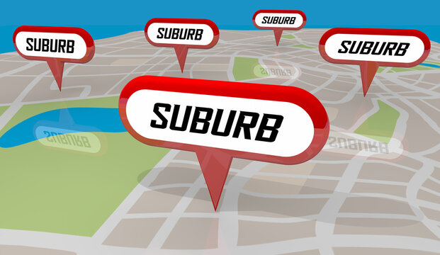 Suburbs Communities Neighborhoods Areas Map Pins 3d Illustration