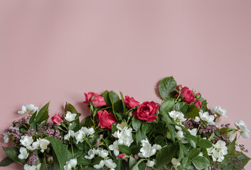 Floral arrangement with fresh flowers copy space.