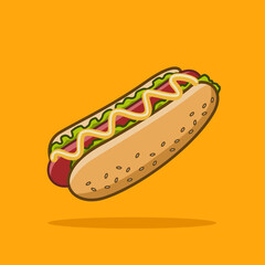 Hot dog with mayonnaise and sesame seeds on the bread, vector design and isolated background.