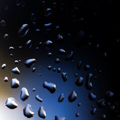 Abstract water droplets on the glass with a colored blurred background