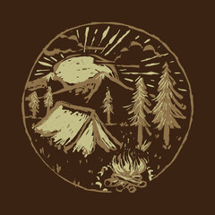Camping nature adventure hand drawing graphic illustration vector art t-shirt design