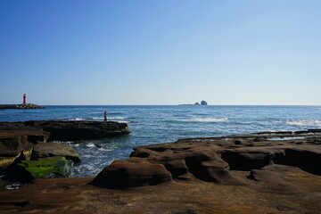 a beautiful seascape with an island, scenery around sagye beach