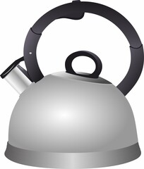 Vector black and white volumetric teapot. Realistic image of utensils for the kitchen and food. Tea brewer. Kettle