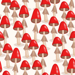 Seamless pattern with mushrooms on white background. Cute fairy mushroom. Modern vector illustration for packaging, banner, card, fabric, other design. Food concept
