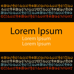 Hand-drawn vector doodles of ancient ethnic symbols. Horizontal border. Ritual screen printing. Abstract signs and elements, ancient writing.
