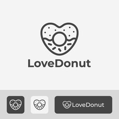 combination of donut and love logo design illustration, sweet donut icon logo vector with chocolate sprinkles in line art style