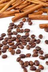 coffee and cinnamon spices on a board