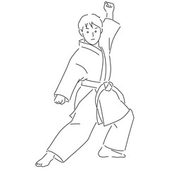 Illustration of a boy doing karate (white background, vector, cut out)