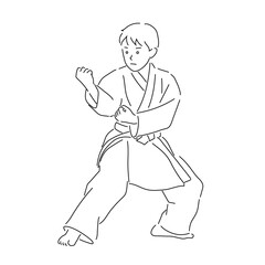 Illustration of a boy doing karate (white background, vector, cut out)