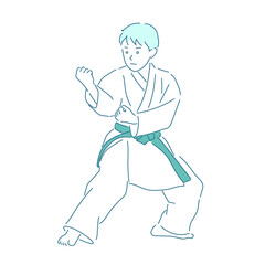 Illustration of a boy doing karate (white background, vector, cut out)