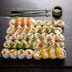 sushi on the black stone