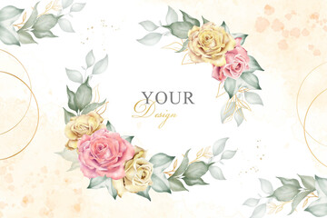 elegant wedding invitation background design template with watercolor flower and leaves