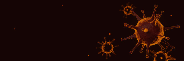 3D rendering. Microscopic Covid-19 spiked virus. World pandemic.