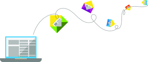 Email communication. Message reminder concept. Newsletter on computer. Vector illustration in flat style.