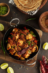 Kadhai Paneer, Indian cuisine, flatlay setup