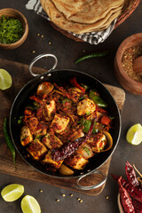 Kadhai Paneer, Indian cuisine, flatlay setup