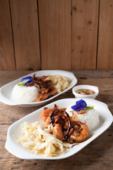 Stir Fried Shrimp with Tamarind Sauce with Rice with studio light delicious looking.