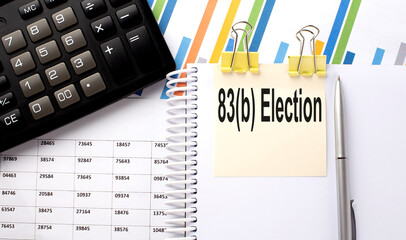 83 b ELECTION text, written on a sticker with calculator,pen on the chart background.