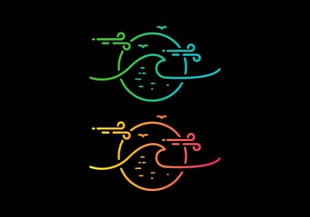 Colorful gradient color of line art illustration of sea wave