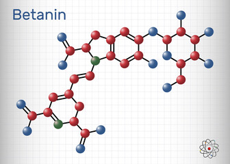 Betanin, molecule. It is betalain plant pigment, red glycosidic food dye, E162 Sheet of paper in a cage