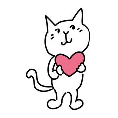 ハートを持っている白猫の可愛いイラスト
