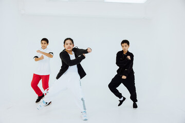 Elementary School Movement Dancer Lessons, Performance Dance Dance Classroom, Fun Group Workout Friendship in White Studio.
