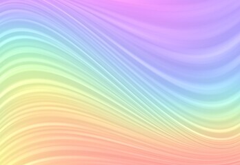 Rainbow curve stripes abstract pattern. Lilac blue yellow red gradient soft background covered wavy lines.