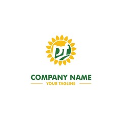 Green and Yellow Farm with Wheat and Sun Flower Logo Vector