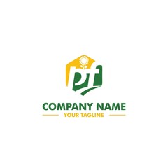 Green and Yellow Farm with Wheat and Sun Flower Logo Vector